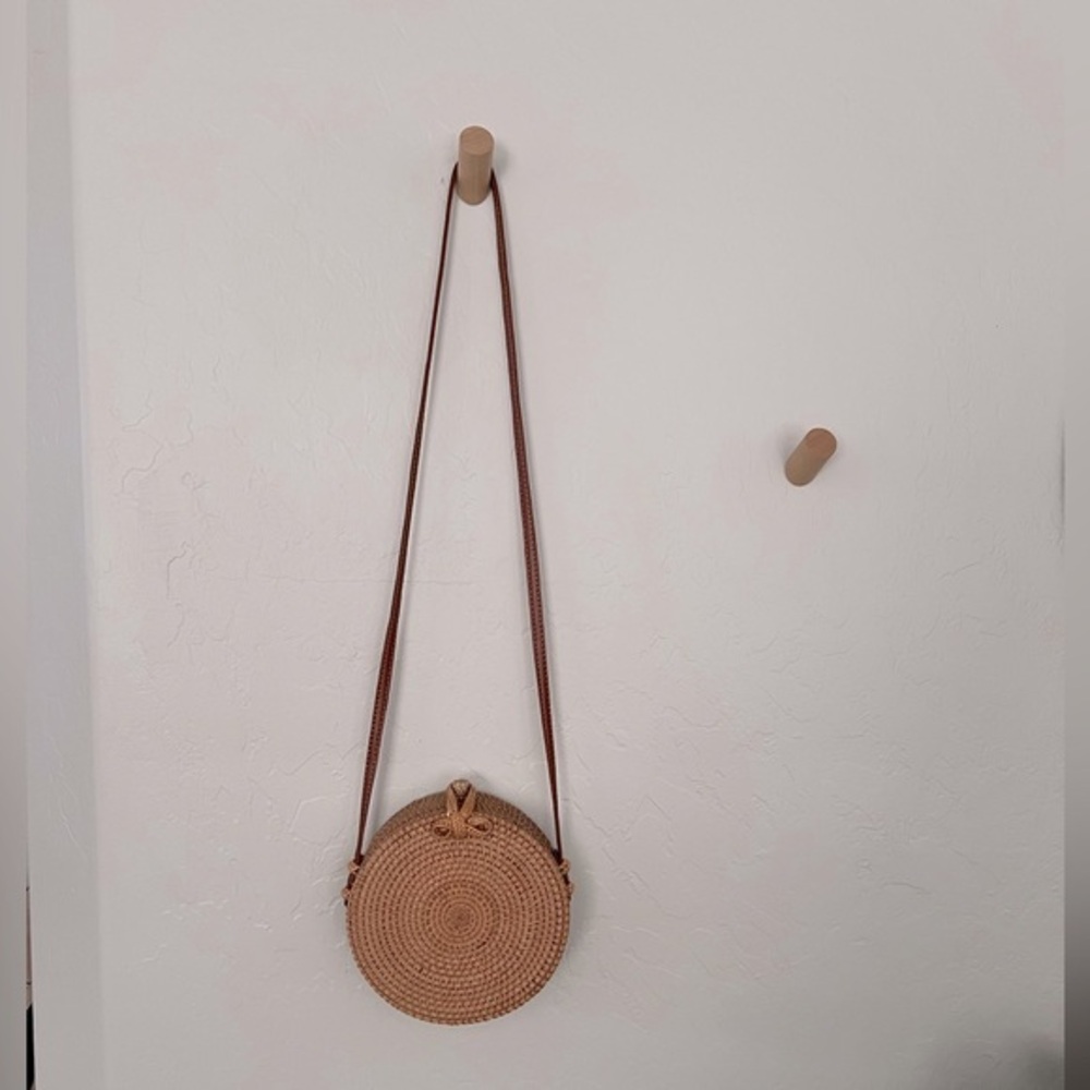 Boho wicker crossbody round bag 8” diameter NWOT